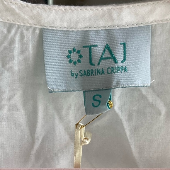 NWT Taj by Sabrina Crippa OLIVIA WRAP Ruffle DRESS in White and Teal - Picture 8 of 12